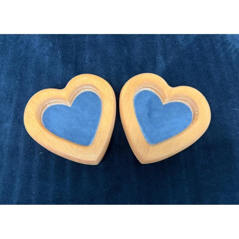 2 Small Wooden Heart Shaped Mirrors Vintage Gallery Wall Grandma Cottage Core